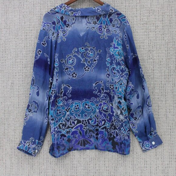 Vintage Victoria SOIE Silk Shirt Womens 1X Purple Button Down Floral Pattern NWT - Picture 7 of 9